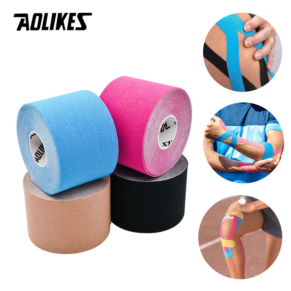 Aolikes 1PCS 5x500 ซม.กีฬากันน ้ ํา Kinesiology เทปสติกเกอร ์ กีฬาผ ้ าพันแผลกล ้ ามเนื ้ อ Recovery Protector สายรัดบรรเทาอาการปวดเทนนิสยิม
