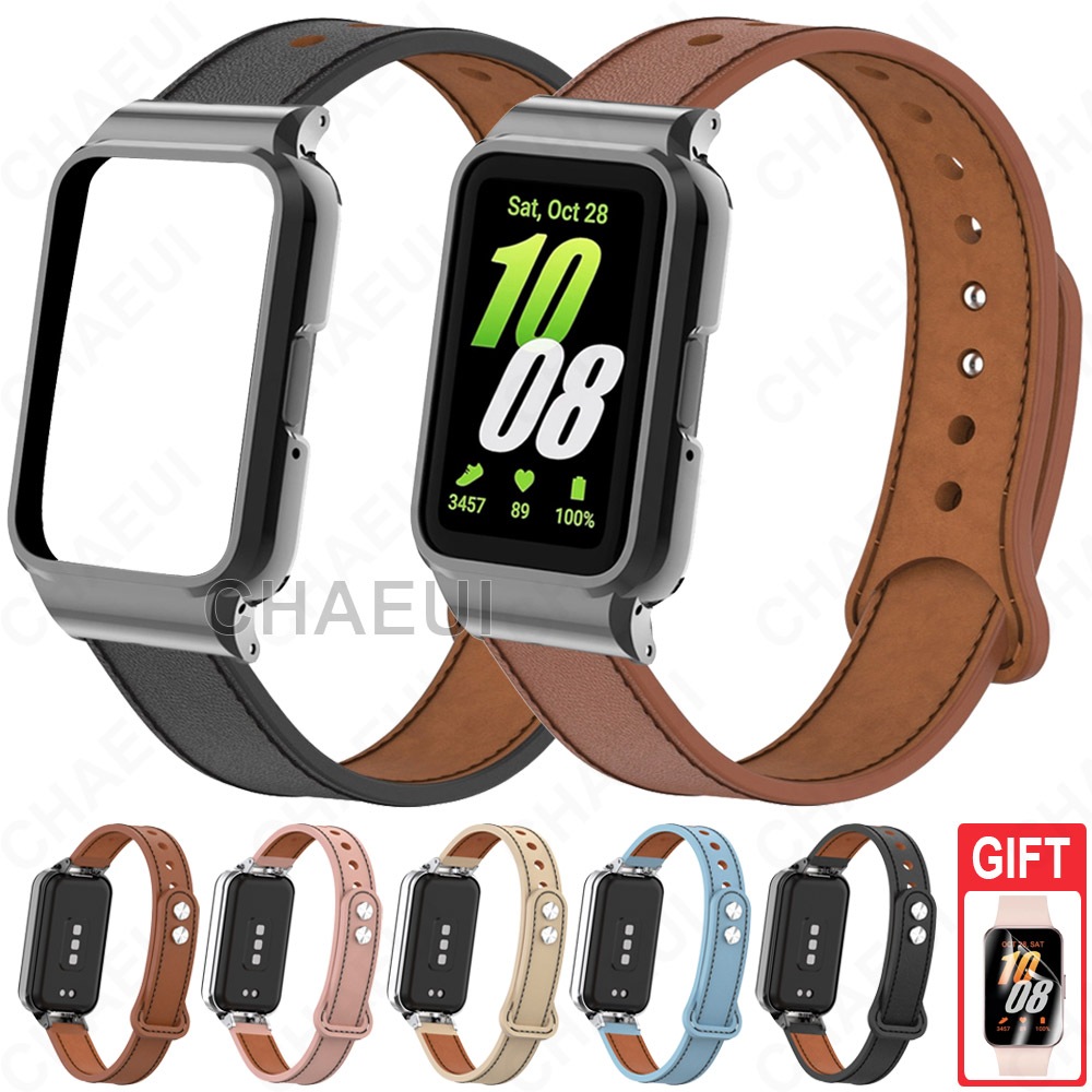 สายหนังพร ้ อมเคสสร ้ อยข ้ อมืออุปกรณ ์ เสริมสําหรับ Galaxy Fit 3