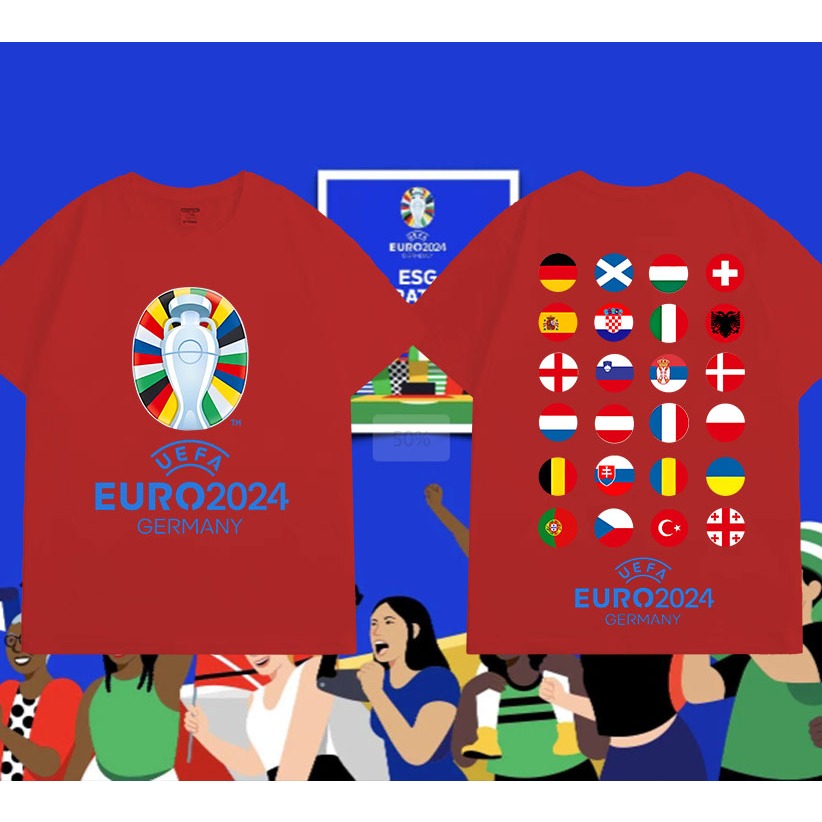 สไตล์ใหม่ 2024 uefa european football championship พิมพ์ผ้าฝ้าย การแข่งขันฟุตบอลยูโร แบบ Unisex S-5X
