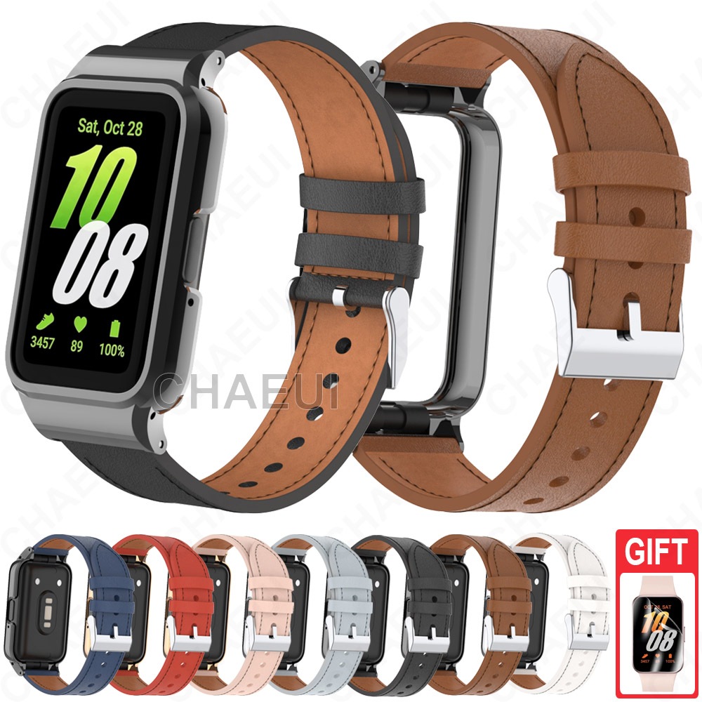 สร ้ อยข ้ อมือสายหนังพร ้ อมเคสเปลี ่ ยน WatchBand อุปกรณ ์ เสริมสําหรับ Galaxy Fit 3