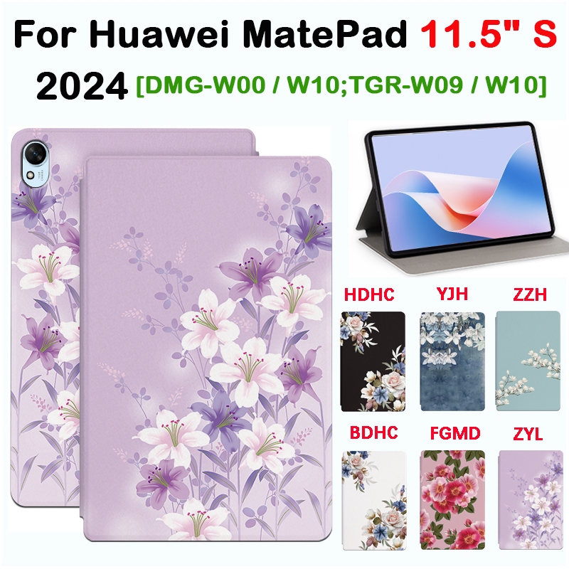 สําหรับ Huawei MatePad 11.5 S 2024 แฟชั่นดอกไม้สไตล์ Huawei 11.5s DMG-W00 W10 TGR-W09 W10 คุณภาพสูง PU หนังลื่น Flip เคสป้องกัน
