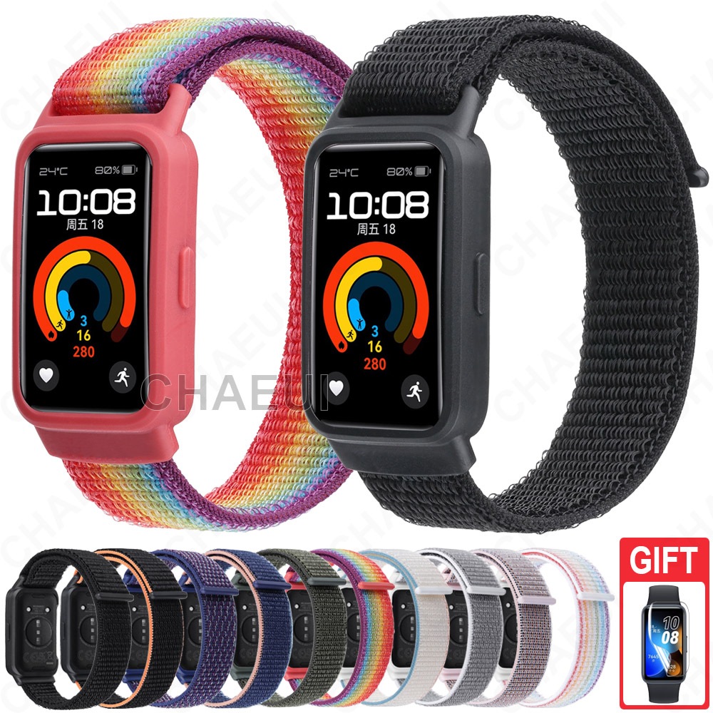 สายรัดไนลอนพร้อมเคสสร้อยข้อมืออุปกรณ์เสริมเปลี่ยนสําหรับ Huawei Band 10 9 8 7