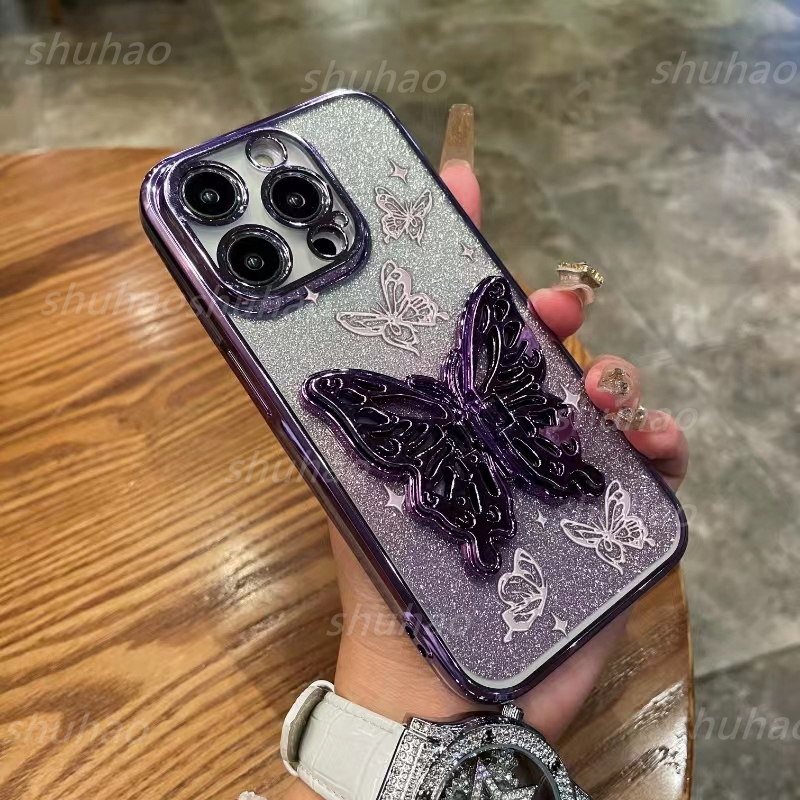 เคส Infinix Hot 30 Play NFC Note 12(G96) Note 12 Pro 4G Note 12 2023 Note 30 4G Note 30 VIP ลายผีเสื้อ + ตัวยึดผีเสื้อ Glitter Powder