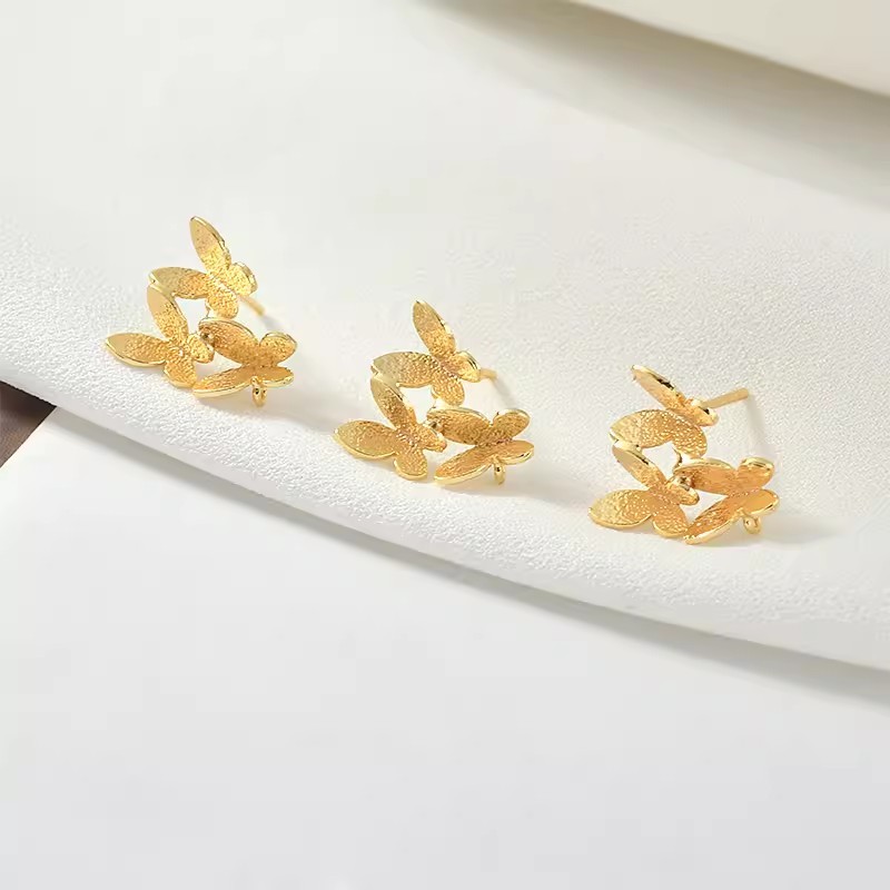 18k Gold-Plated Matte สามผีเสื้อ Pins,3 จี้ผีเสื้อต่างหูสําหรับเครื่องประดับ DIY อุปกรณ์เสริมการผลิต Supply