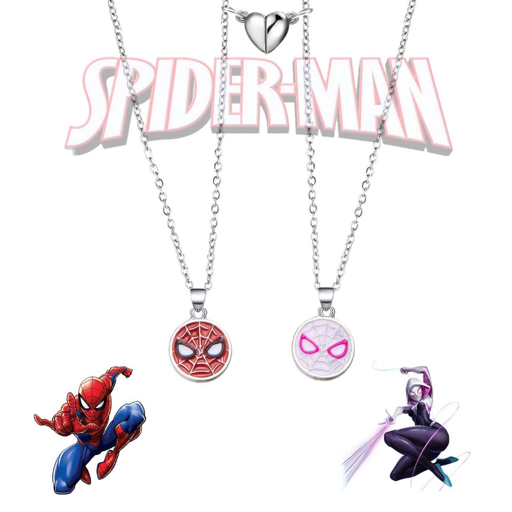 2 ชิ้น/เซ็ต Gwen และ Miles Spider man และสาว Spider | Me and Who คู่หัวใจสร้อยคอจี้แม่เหล็กผู้หญิงผู้ชายของขวัญเครื่องประดับ