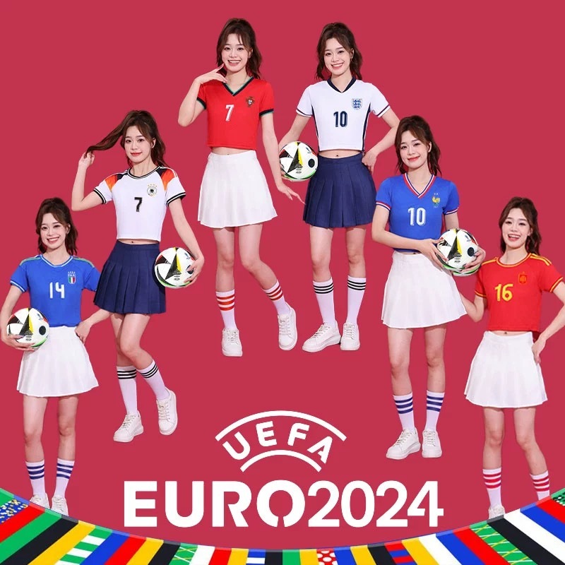Euro 2024 Football Babytee เสื้อยืดผู้หญิง สไตล์สปอร์ต เสื้อครอปคอกลม- No. 7/10 ยูโร ฤดูกาล 2024 2025 เสื้อฟุตบอล