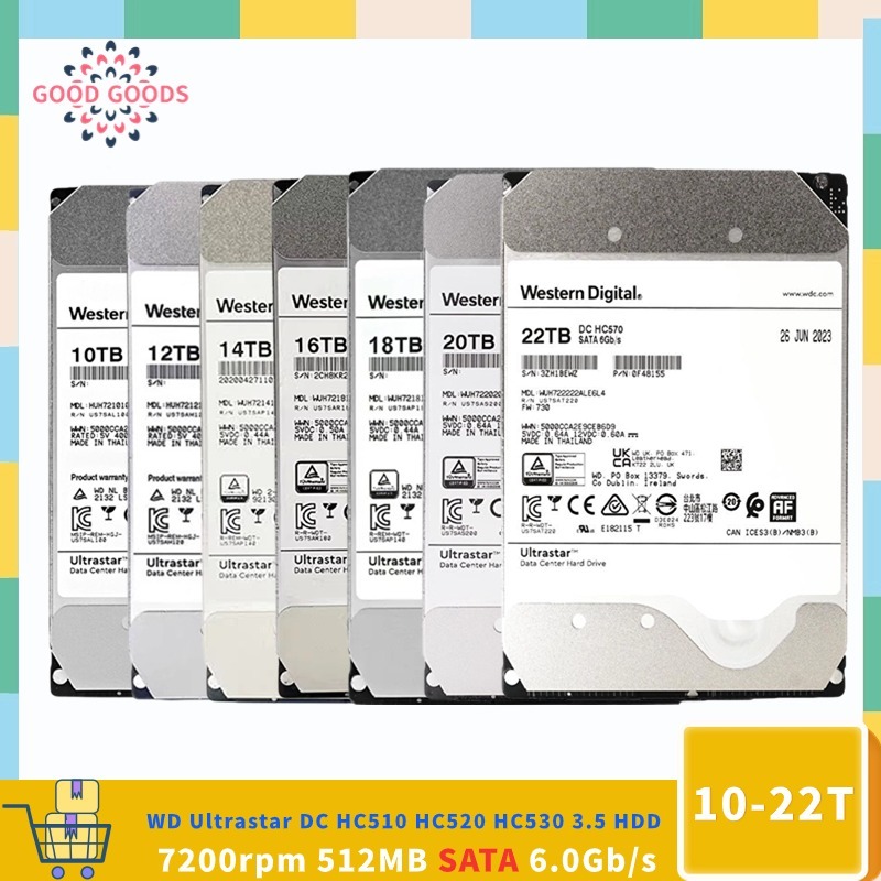 Wd Ultrastar 10TB 12TB 14TB 16TB 18TB 20TB 22TB Enterprise Hard Drive 7200 RPM 512e SATA 6 กิกะไบต์/วินาที 512MB แคชฮาร์ดไดรฟ์ภายใน
