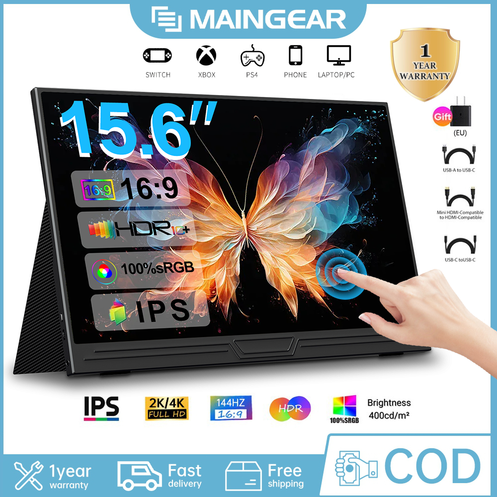 Portable monitor จอภาพแบบพกพาพร้อมฟังก์ชั่นสัมผัส 15.6 นิ้วจอแสดงผลมัลติฟังก์ชั่น Full HD IPS หน้าจอแบบพกพาสําหรับแล็ปท็อป/โทรศัพท์มือถือ/Xbox Switch และ PS4-5