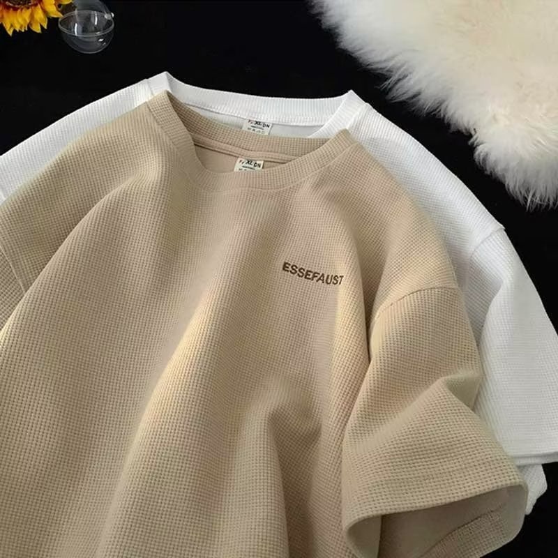 เสื้อยืดแขนสั้นลําลอง แบบครึ่งแขน ทรงหลวม ลายวาฟเฟิล เหมาะกับฤดูร้อน สไตล์สตรีท สําหรับผู้ชาย - รูปที่ 6