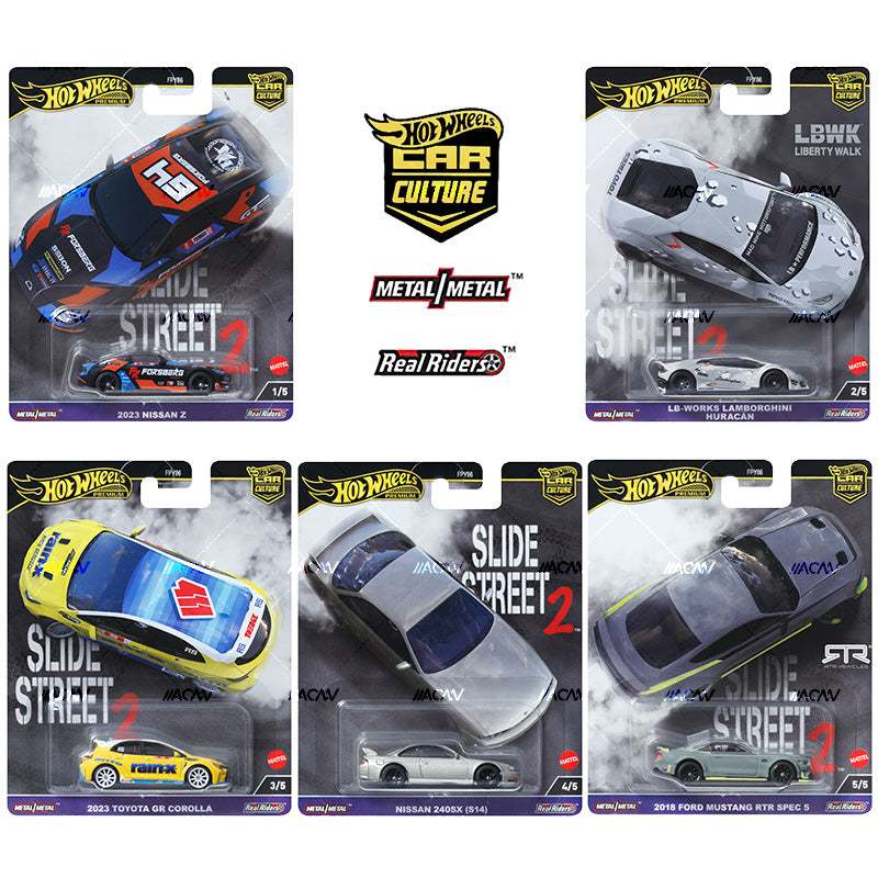 Hot Wheels Car Culture 2024 Slide Street 2 (2018 Ford Mustang RTR Spec 5, 2023 Nissan Z, 2023 Toyota