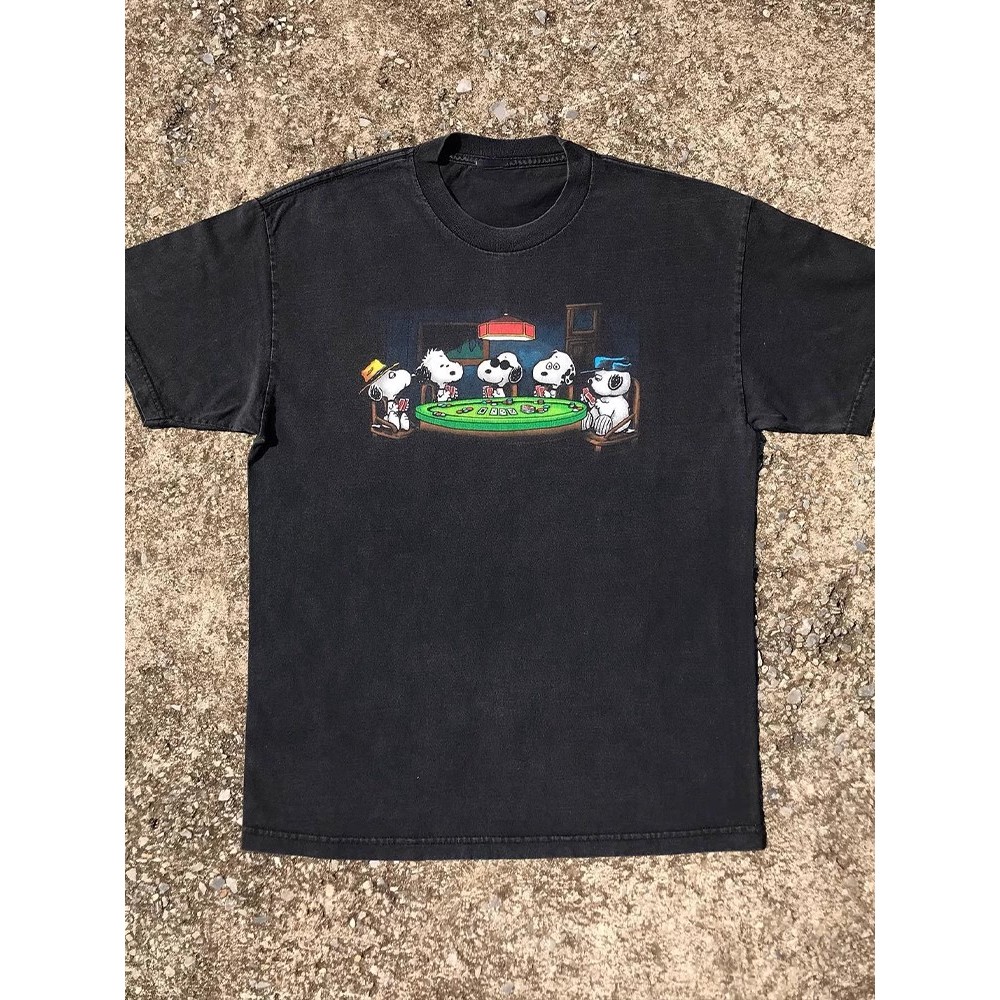 Uniqlo Snoopy การ์ตูนอะนิเมะ Niche Design Sense Oversize เทรนด์อเนกประสงค์แขนสั้นเสื้อยืดคู่ชายและหญิง