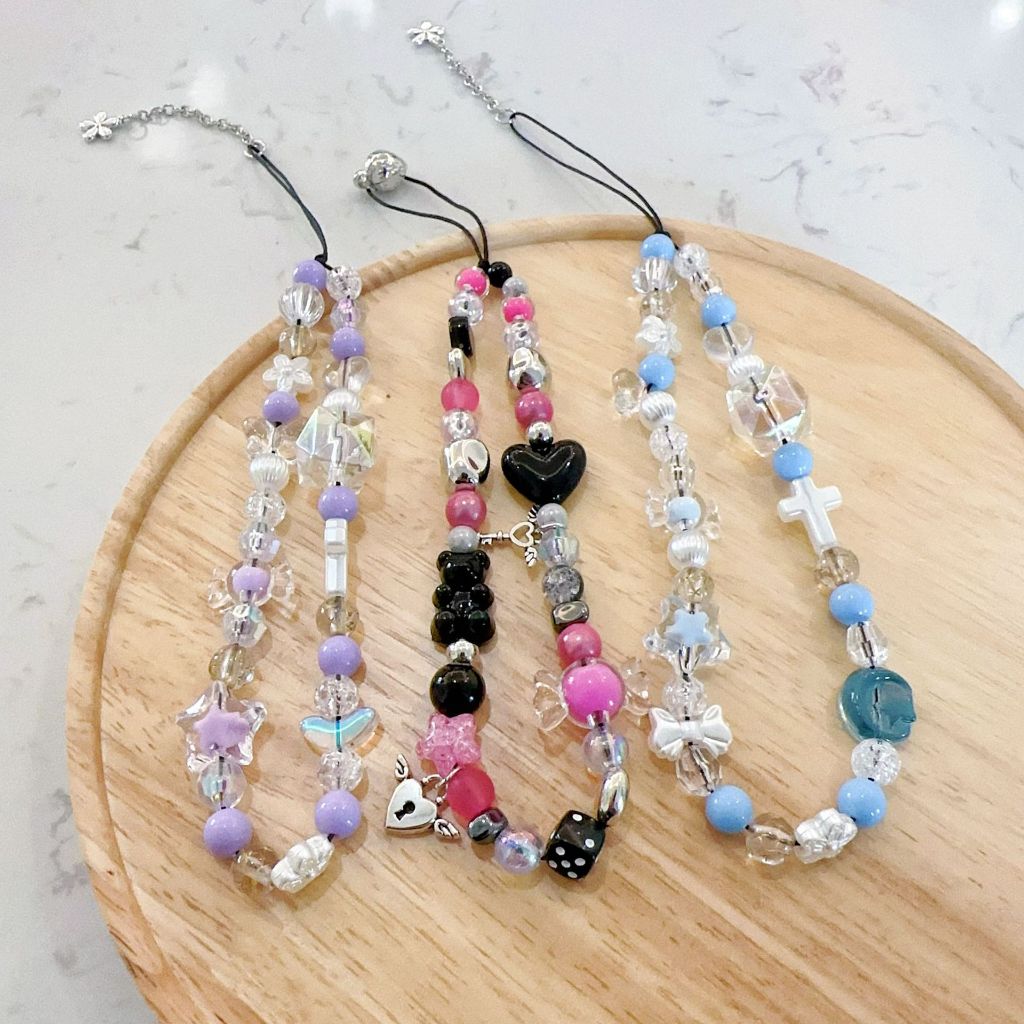Dopamine สีสัน Handmade ลูกปัดโทรศัพท ์ มือถือเชือกเส ้ นเล ็ กคริสตัลดอกไม ้ หมี Y2K Star โทรศัพท ์ โซ ่