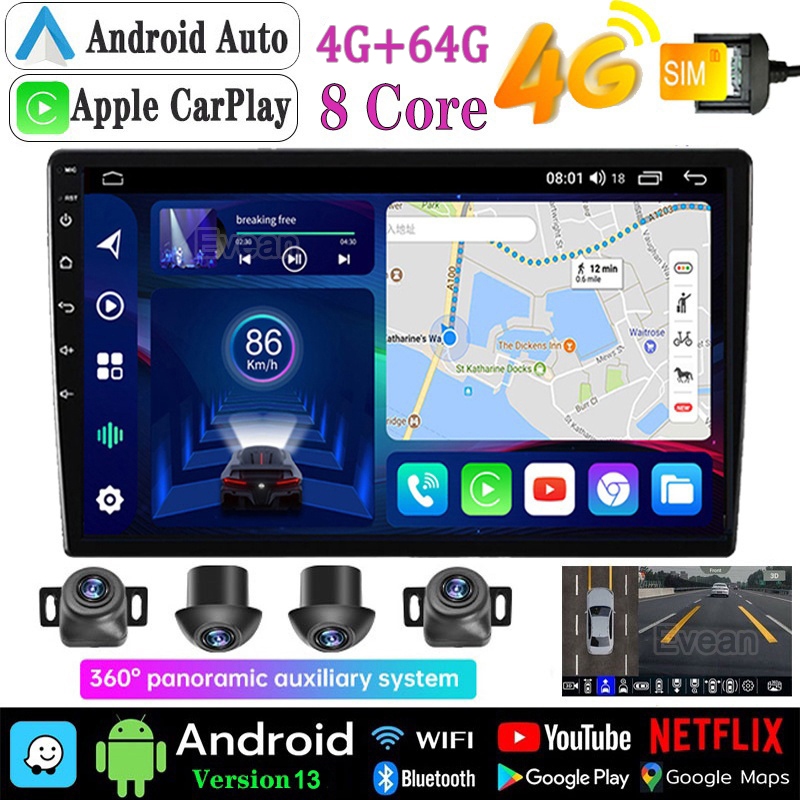 【 4g LTE + 5G WIFI + 8Core + 360 ระบบ 】 9 ”/10 นิ ้ ว 4G +64G เครื ่ องเล ่ น Android รถวิทยุ Monito