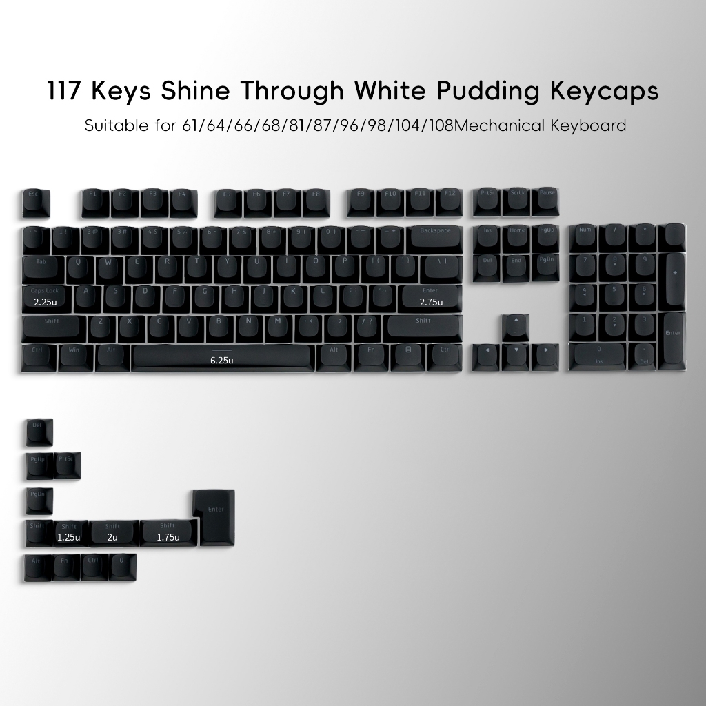 Xvx Shine Through Keycaps สีขาวกึ่งโปร่งแสง Keycap Cherry Profile Double Shot PBT 116 คีย์
