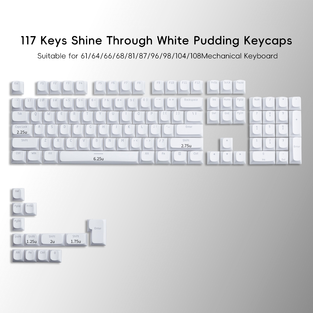 Xvx Shine Through White Pudding Keycaps Cherry Profile 117 คีย์