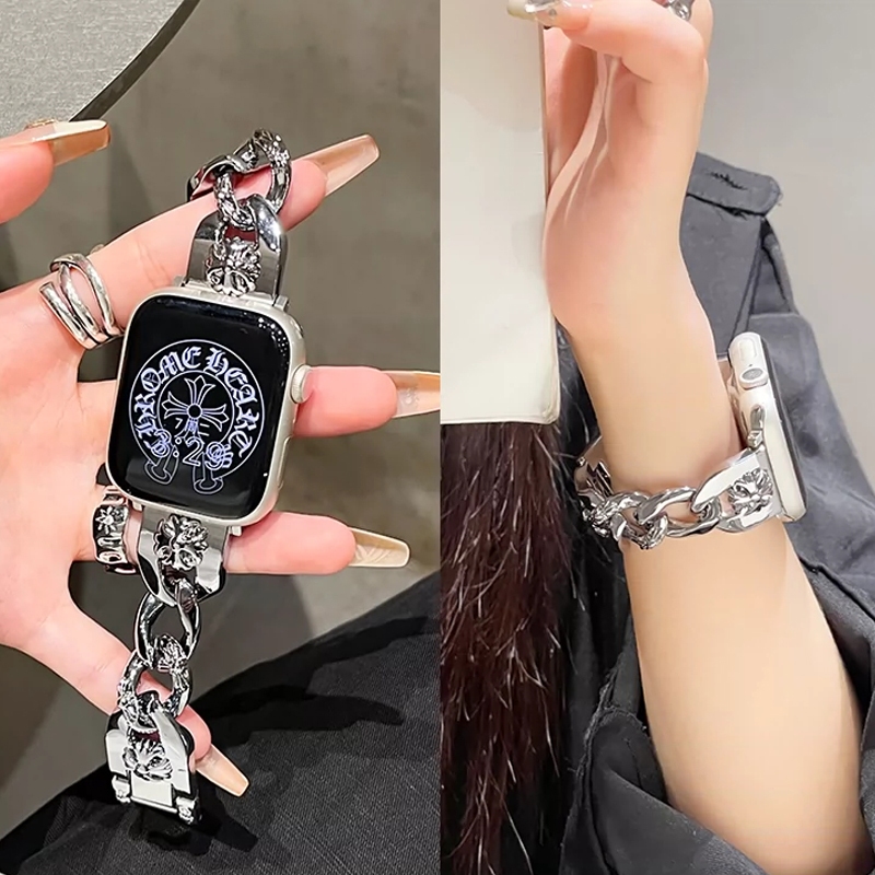 สายสแตนเลสสําหรับ iWatch 9 SE 7 3 Ultra 2 49 มม.Krochin คาวบอยโซ่สไตล์ Watchband สําหรับ iSmart Watch Band 42/44/45 มม.41/40/48 มม.อุปกรณ์เสริม
