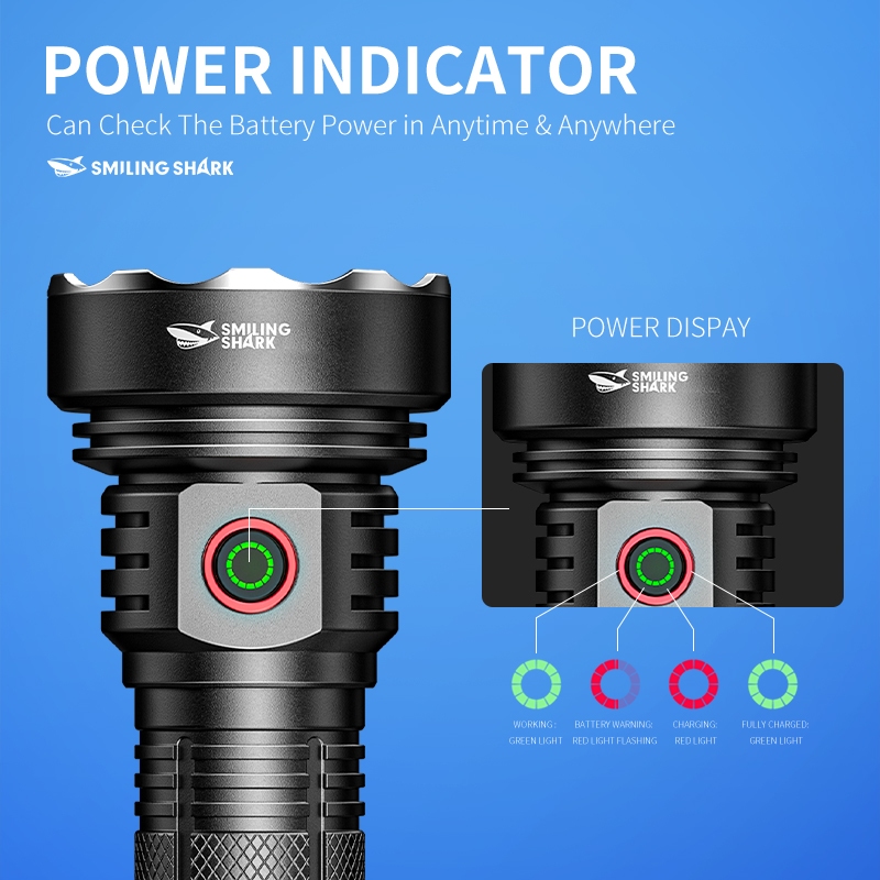 SmilingShark SD5235 ไฟฉาย led 6000lm คบเพลิง ซุปเปอร์ไบรท์ Type-C ชาร์จใหม่ได้ 5โหมด พร้อมไฟแสดงสถานะแบตเตอรี่ กันน้ำสำหรับการผจญภัยเดินป่าตั้งแคมป์กลางแจ้ง - รูปที่ 5
