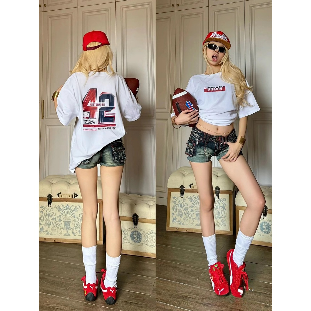 เสื้อยืดผู้ชายและผู้หญิงสไตล์กีฬาเสื้อยืดคอกลมหลวม - หมายเลข 42 ขนาดใหญ่เกินไป หลวม ไม่จํากัดเพศ เสื้อฟุตบอล ฮอตเทรนด์ 2024