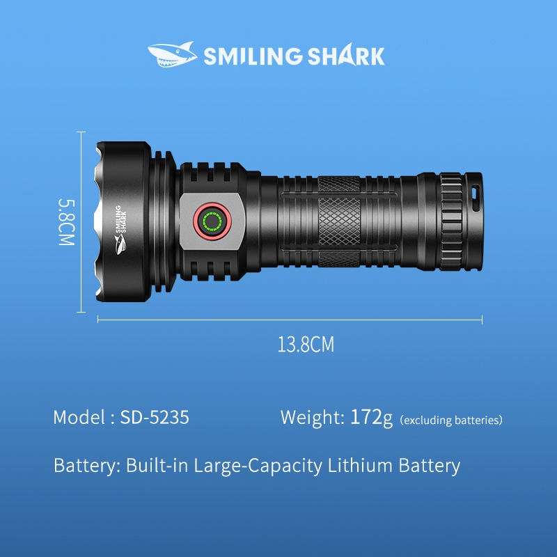 SmilingShark SD5235 ไฟฉาย led 6000lm คบเพลิง ซุปเปอร์ไบรท์ Type-C ชาร์จใหม่ได้ 5โหมด พร้อมไฟแสดงสถานะแบตเตอรี่ กันน้ำสำหรับการผจญภัยเดินป่าตั้งแคมป์กลางแจ้ง - รูปที่ 7