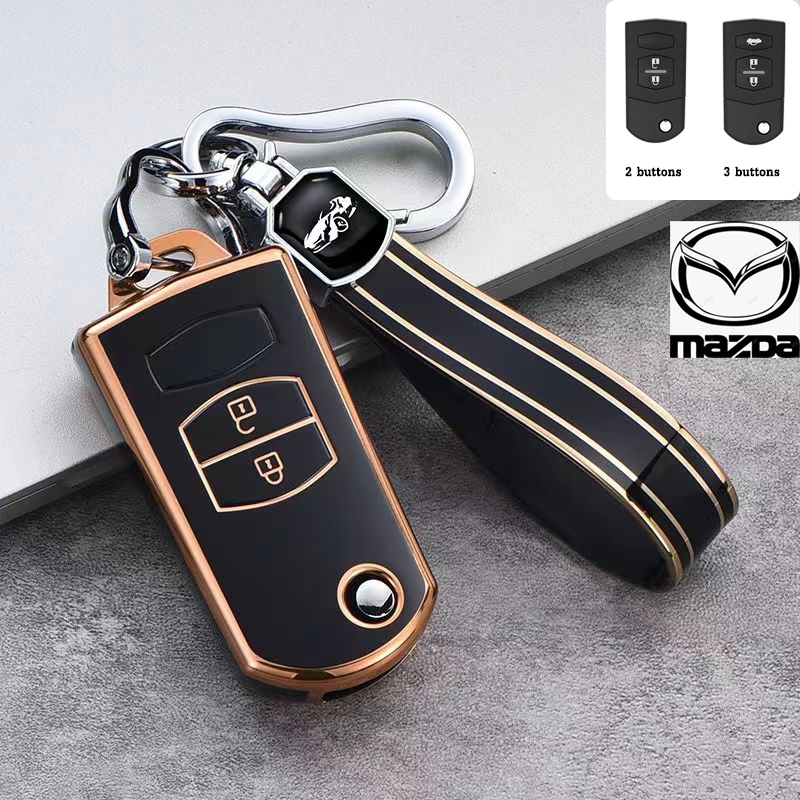 Mazda 2/3 ปุ ่ ม TPU Key Cover Holder พวงกุญแจ Protector สําหรับ Mazda 2/3/5/6/RX8/MX5/CX3/CX5/CX5/CX7 Remote Key Case
