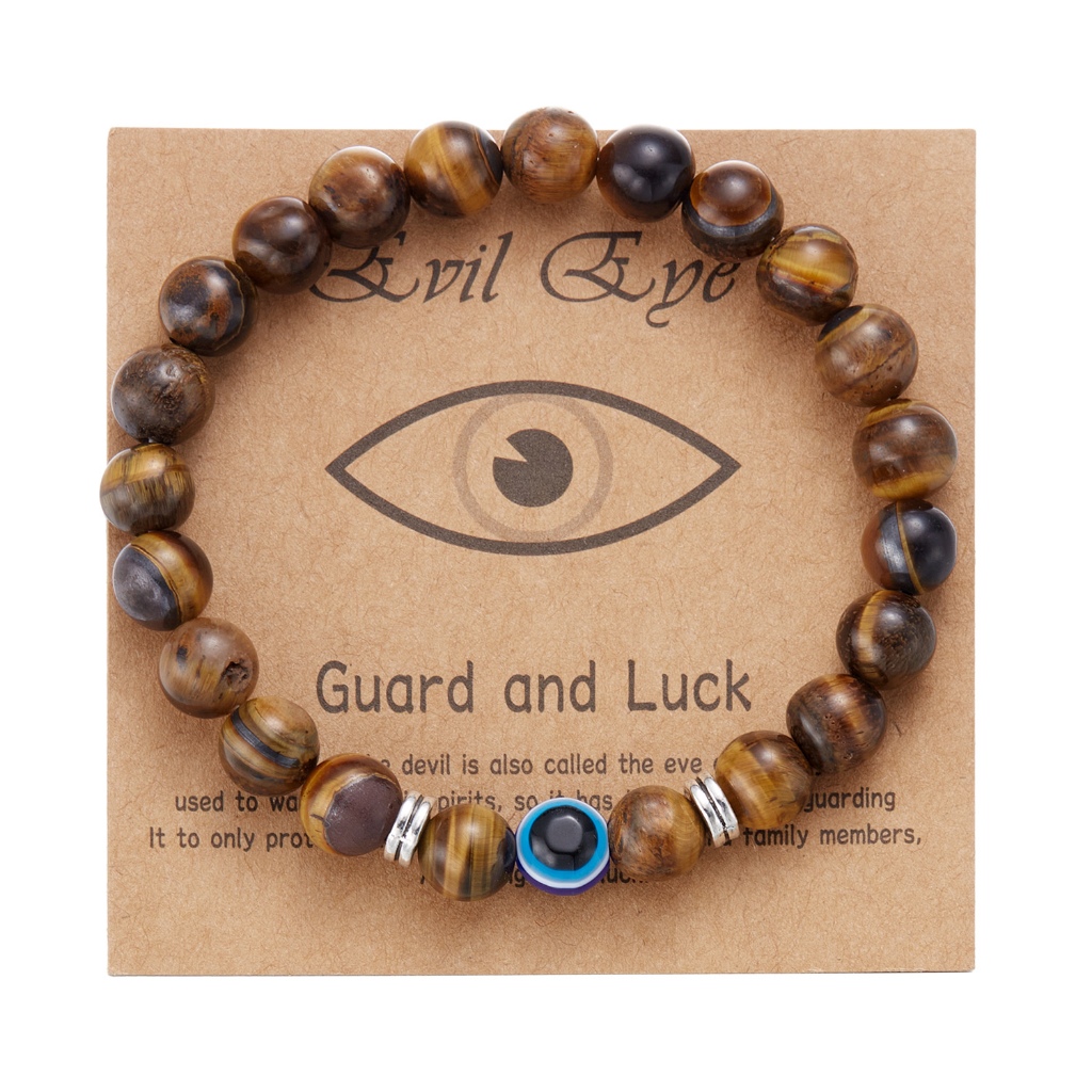 8 มม.Gmai Blessed Stone Evil Eye สร้อยข้อมือสําหรับชาย Lucky Amulet ความยืดหยุ่นสายรัดข้อมือของขวัญอุปกรณ์เสริม