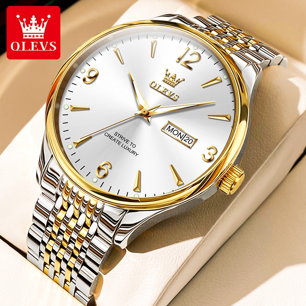 OLEVS นาฬิกาผู้ชาย กันน้ำ 100% แท้ าเดิม สไตล์ธุรกิจ พร้อมปฏิทิน ส่องสว่าง สายสเตนเลส นาฬิกาควอตซ์ ของขวัญวันเกิดผู้ชาย นาฬิกาข้อมือ 2928