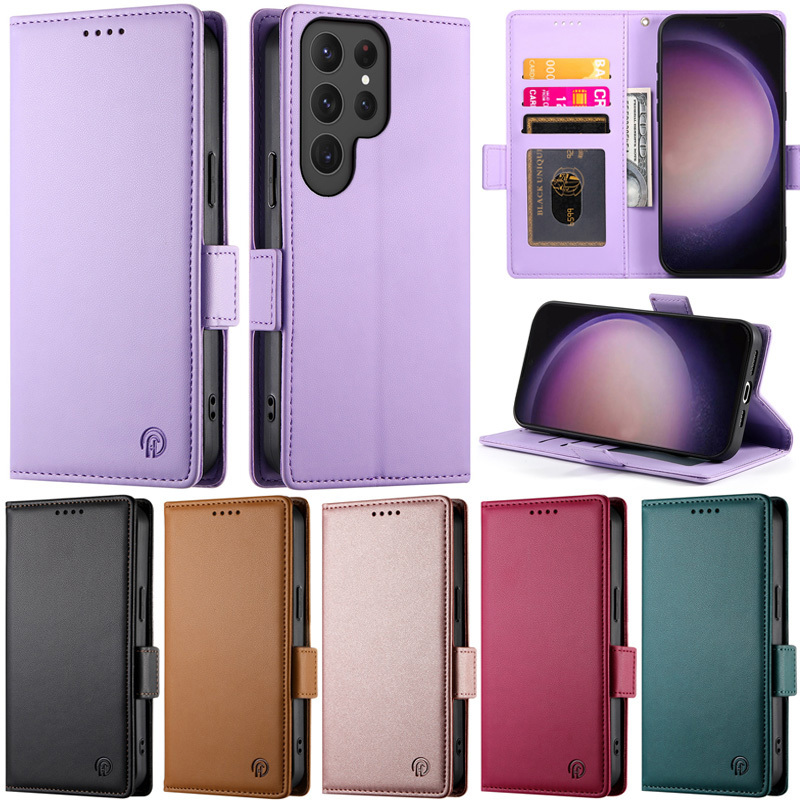 หรูหราสําหรับ Samsung Galaxy S25 Ultra S23 FE 5G S24 Ultra S25 Edge S24 Ultra S23 Plus S22 + S23 Book Folio กระเป๋าสตางค์ช่องใส่การ์ดหนังพลิกผิวป้องกันขาตั้งฝาครอบกรณี