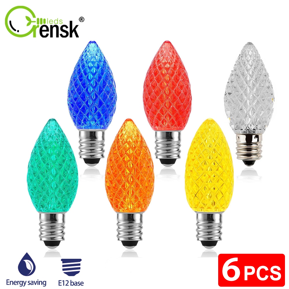 6pcs 0.6W E12 C7 หลอดไฟสี Mini Shatterproof เทียน LED หลอดไฟตกแต ่ งที ่ มีสีสันหลอดไฟสําหรับงานแต ่ งงานกลางแจ ้ งวันหยุดตกแต ่ ง