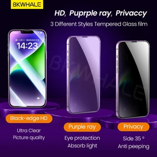 BKWHALE ติดตั้งง่ายกระจกนิรภัยแบบเต็มหน้าจอสําหรับ iPhone 17 Pro Max 11 12 13 14 15 16 Pro Max 17e 16e 16 Plus 17Air X Xs Max XR ความเป็นส่วนตัว / PurpleRay / HD ฟิล์มป้องกัน