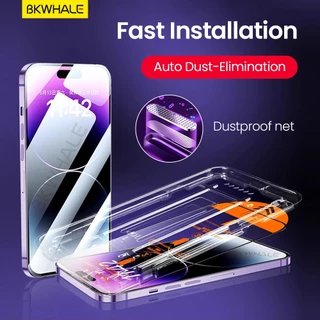 BKWHALE ติดตั้งง่ายกระจกนิรภัยแบบเต็มหน้าจอสําหรับ iPhone 17 Pro Max 11 12 13 14 15 16 Pro Max 17e 16e 16 Plus 17Air X Xs Max XR ความเป็นส่วนตัว / PurpleRay / HD ฟิล์มป้องกัน
