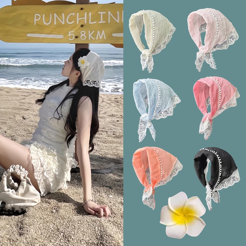 อิน ถักกลวงดอกไม้คาดศีรษะฮาวายชายหาดวันหยุดลูกไม้ผ้าคลุมศีรษะแฟชั่นอุปกรณ์ผม