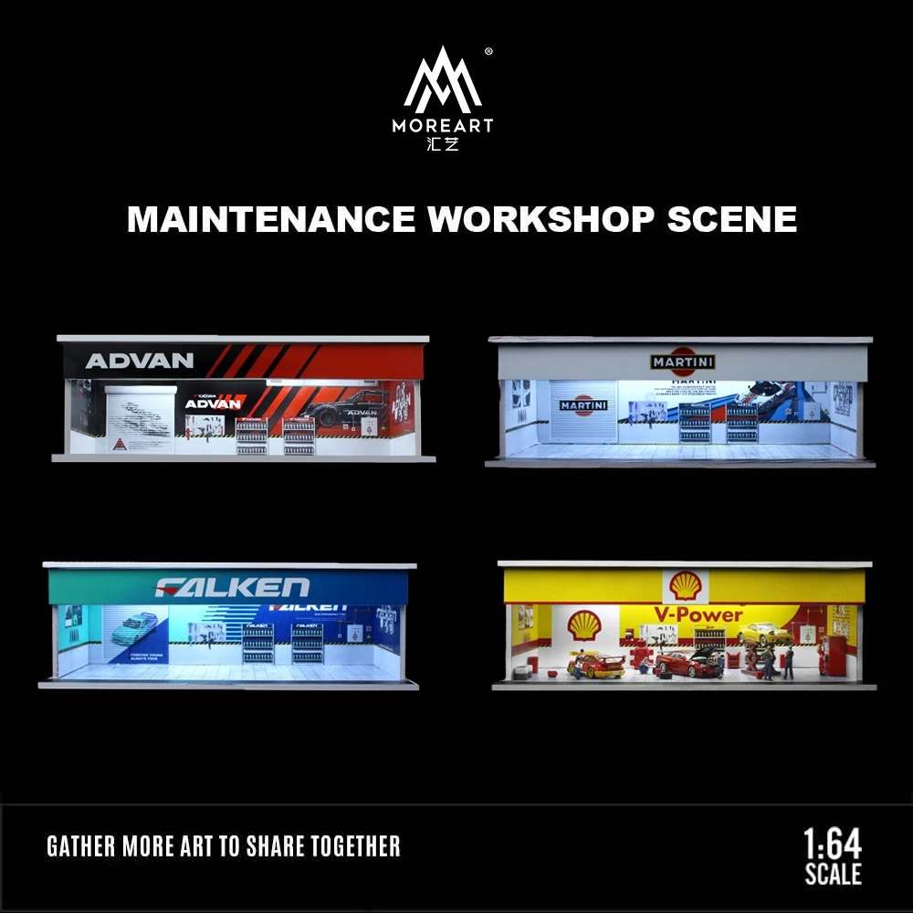1/64 Scale Diorama รถโรงรถรุ ่ น LED Lighting City Car Tuning Shop รุ ่ นซ ่ อม Workshop พื ้ นหลังจอแสดงผลฉากคอลเลกชันของขวัญของเล ่ น