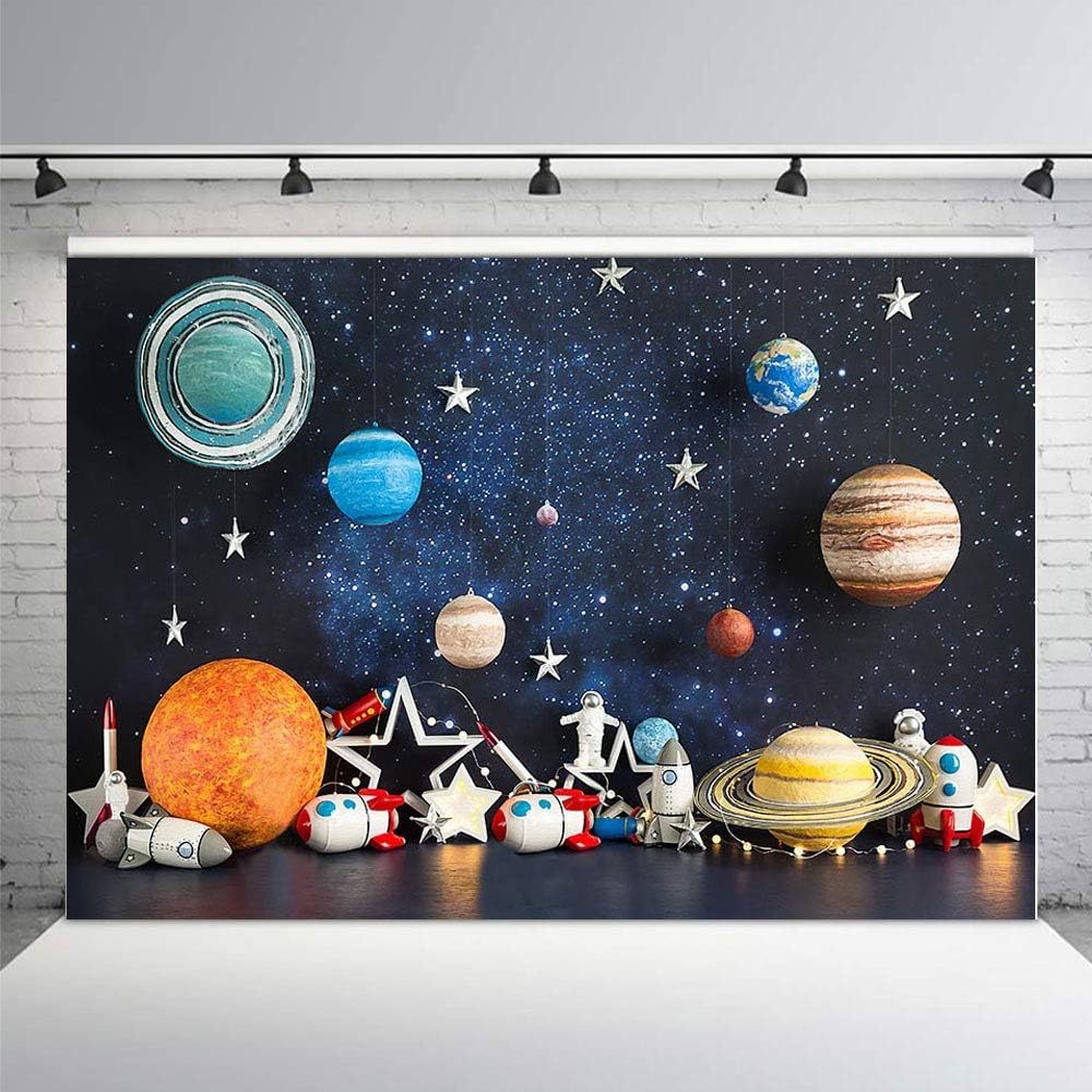 4x3ft ด้านนอกการถ่ายภาพฉากหลัง Universe Planet Star Galaxy นักบินอวกาศ Rocket เด็กวันเกิดตกแต่ง Boy Portrait ภาพพื้นหลัง Props แบนเนอร์