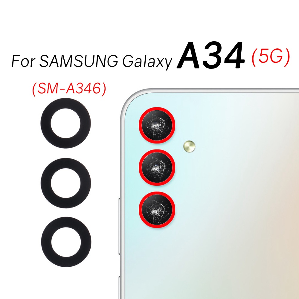 เลนส์กระจกด้านหลัง แบบเปลี่ยน พร้อมสติกเกอร์กาว สําหรับ Samsung Galaxy A34 5G SM-A346E SM-A346B