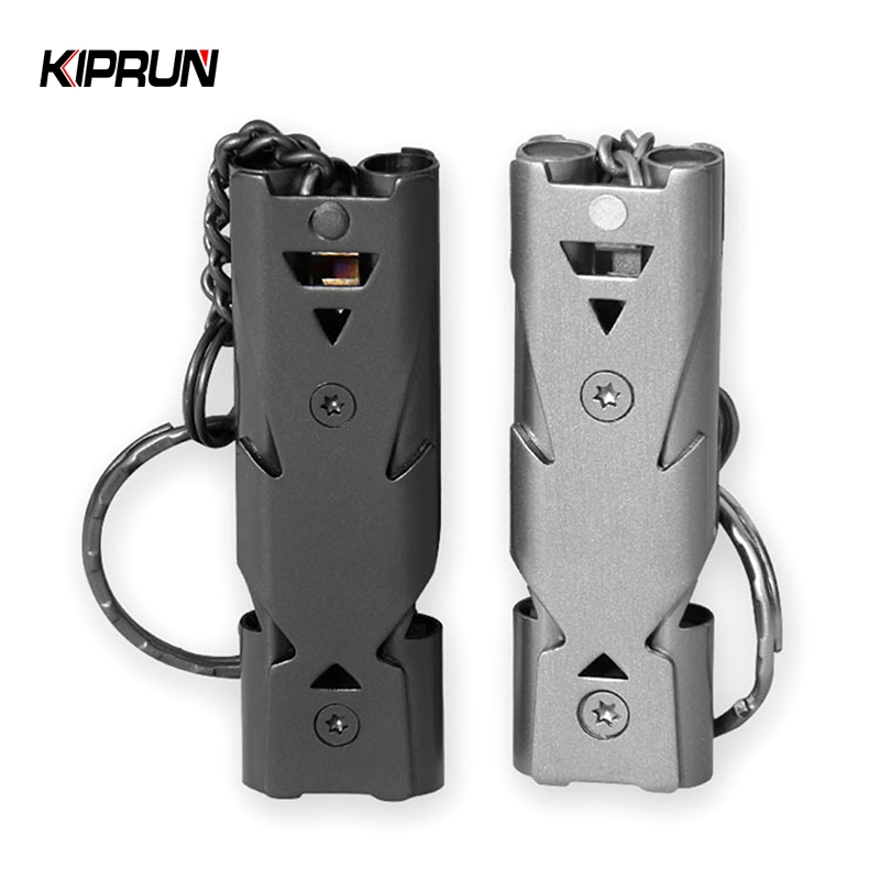 Kiprun Whistle, 150 Decibels แบบพกพาพวงกุญแจสแตนเลสท ่ อคู ่ ตั ้ งแคมป ์ เดินป ่ านกหวีดการอยู ่ รอดฉุกเฉิน