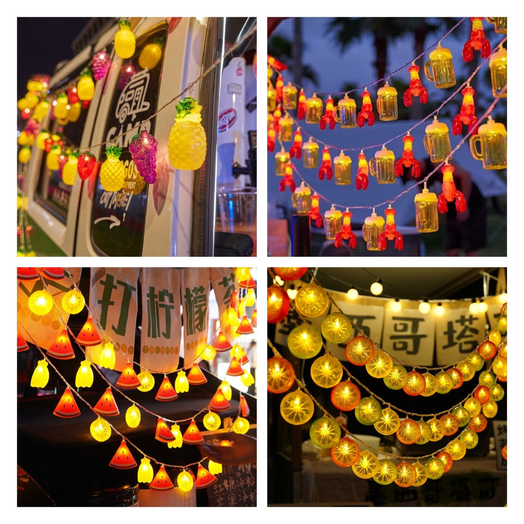 3m20led Night Market Stall บรรยากาศเบียร์กุ้งก้ามกรามรูปร่าง String Light USB ผลไม้ String ร้านบาร์บีคิวแผงลอยโคมไฟตกแต่ง