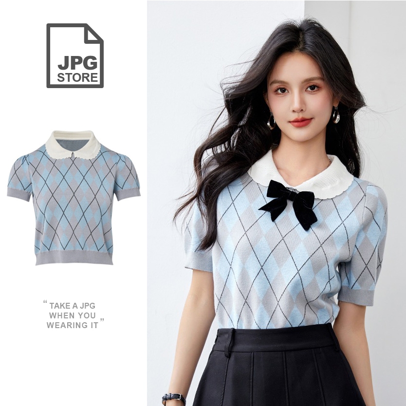 JPG STORE เสื้อครอปแขนสั้นลําลอง คอโปโล ผ้าถัก แฟชั่น สําหรับผู้หญิง สะดวกใส่และจับคู่ เข้าได้กับทุก