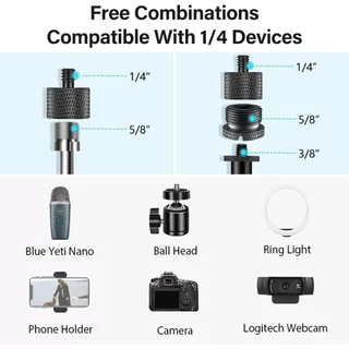 อะแดปเตอร์เกลียว 4 แพ็คอะแดปเตอร์สกรูไมค์สําหรับ PILSAMAS PPL35 Pro Low Profile Mic Arm Boom Arm Mic Stand - 5/8, 3/8, 1/4 ชาย