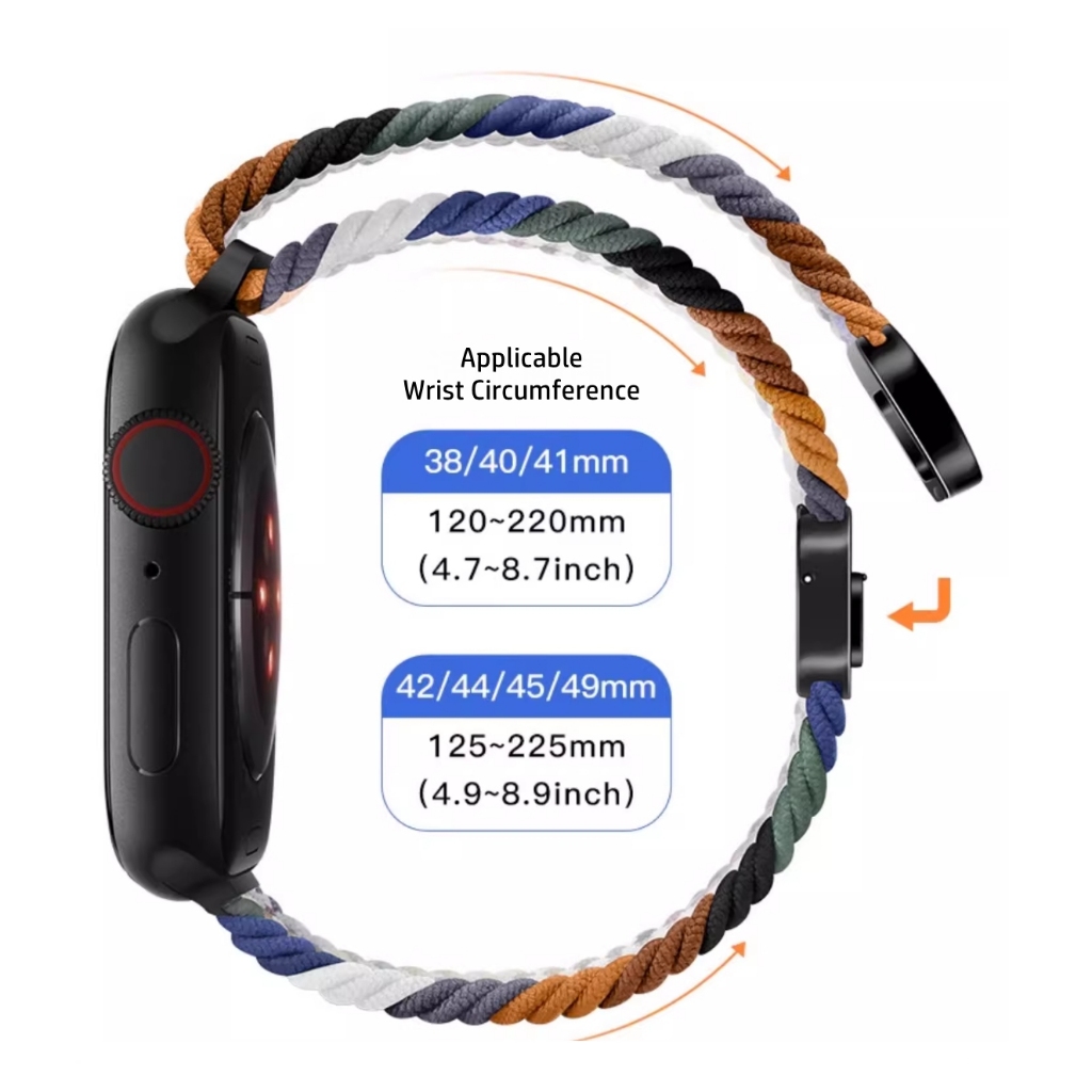 ไนลอนถักห ่ วงโลหะหัวเข ็ มขัดแม ่ เหล ็ กสําหรับ Apple Watch Series 10 / 9 / 8 / 7 / 6 / 5 /SE / 4 / 3 / 2 / Ultra 2 41 มม.49 มม.45 มม.44 มม.42 มม.40 มม.38 มม.46 มม