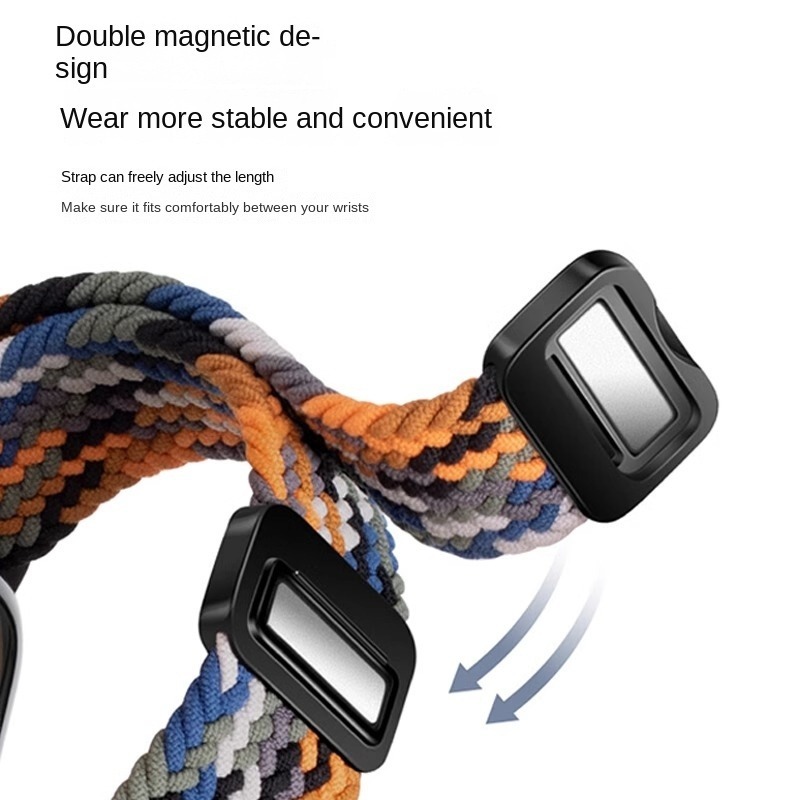 ไนลอนถักห ่ วงโลหะหัวเข ็ มขัดแม ่ เหล ็ กสําหรับ Apple Watch Series 10 / 9 / 8 / 7 / 6 / 5 /SE / 4 / 3 / 2 / Ultra 2 41 มม.49 มม.45 มม.44 มม.42 มม.40 มม.38 มม.46 มม