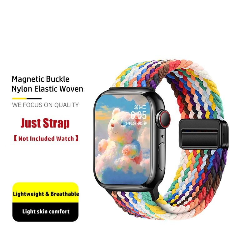 ไนลอนถักห ่ วงโลหะหัวเข ็ มขัดแม ่ เหล ็ กสําหรับ Apple Watch Series 10 / 9 / 8 / 7 / 6 / 5 /SE / 4 / 3 / 2 / Ultra 2 41 มม.49 มม.45 มม.44 มม.42 มม.40 มม.38 มม.46 มม