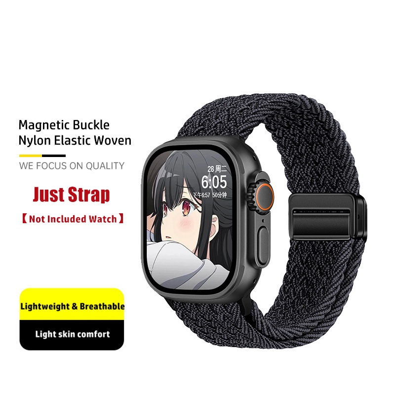 ไนลอนถักห ่ วงโลหะหัวเข ็ มขัดแม ่ เหล ็ กสําหรับ Apple Watch Series 10 / 9 / 8 / 7 / 6 / 5 /SE / 4 / 3 / 2 / Ultra 2 41 มม.49 มม.45 มม.44 มม.42 มม.40 มม.38 มม.46 มม