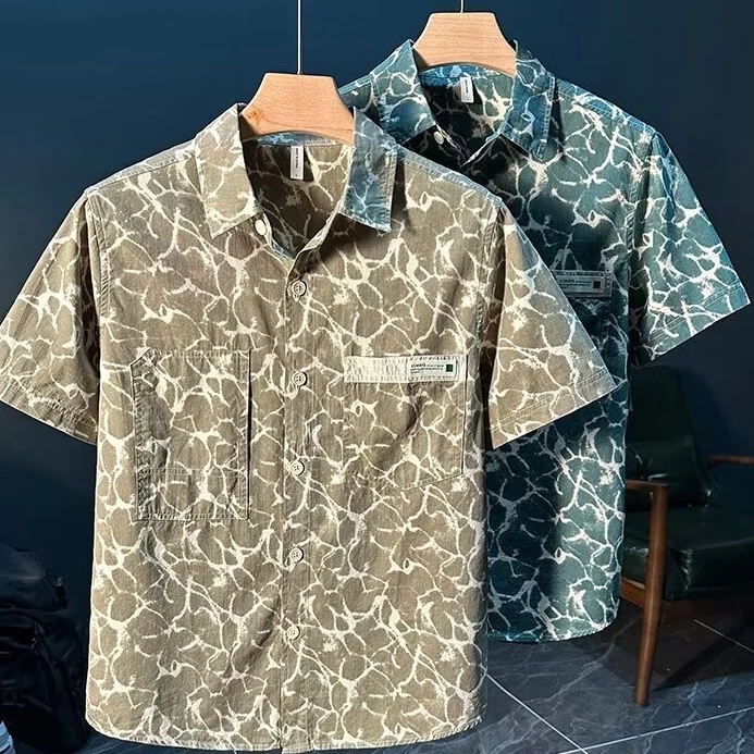 เสื้อเชิ้ตฮาวายลายดอกไม้ แขนสั้น แฟชั่นผู้ชาย