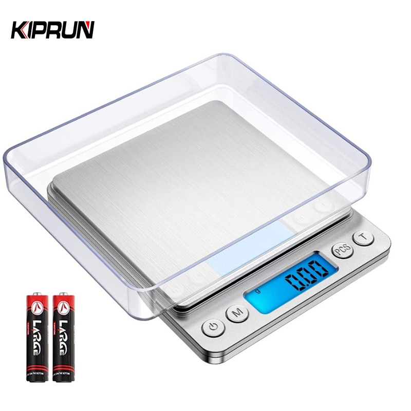 Kiprun เครื่องชั่งดิจิตอลในครัว, 0.1g x 3000g/0.01x500g เครื่องชั่งน้ําหนักอาหารขนาดเล็กพร้อมถาด 2 ถาด, เครื่องชั่งเครื่องประดับไฟฟ้าพร้อมจอแสดงผล LCD ด้านหลัง