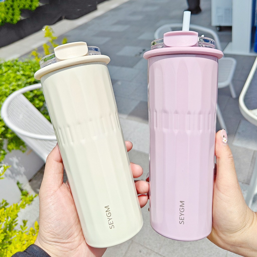 500ml แฟชั ่ นสแตนเลสขวดสูญญากาศพร ้ อมฟางแบบพกพาสีลูกกวาดกาแฟชาขวดเครื ่ องดื ่ มเย ็ น