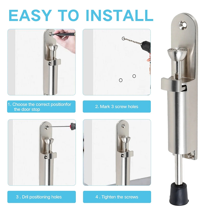 Kiprun Kickdown กันชนประตู, สแตนเลส Telescopic ประตู Silver ฤดูใบไม้ผลิโหลด Step-On ผู้ถือประตูประตูประตู, ปรับ Heavy Duty ล็อคประตูผู้ถือ - รูปที่ 3