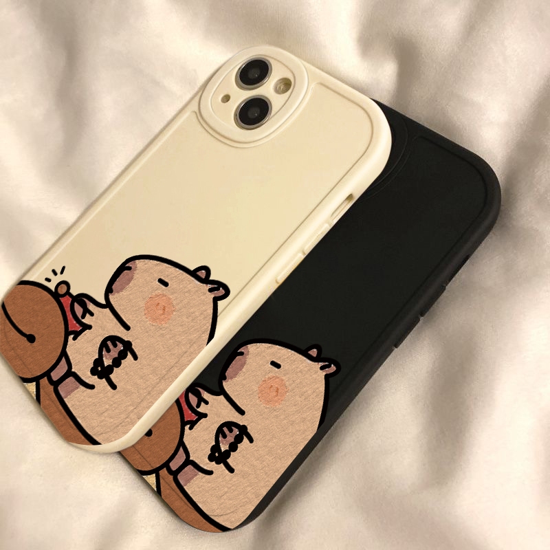 เคสเหมาะสําหรับ iPhone 11 12Pro 13 14 15ProMAX 7 8Plus X XR XsMax การ์ตูนน่ารักปลาคาปิบาระรูปแบบซิลิโคนป้องกันการล่มสลาย