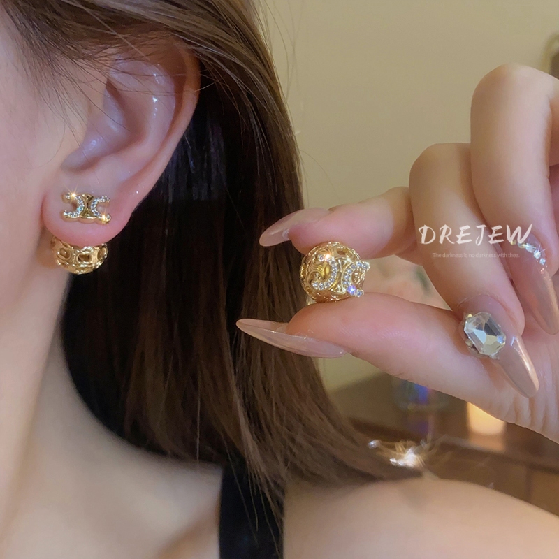 DREJEW ต่างหูกลวงลูกบอลฝรั่งเศสสําหรับผู้หญิงแฟชั่นฤดูร้อนต่างหูโลหะระดับไฮเอนด์ที่ไม่ก่อให้เกิดภูมิแพ้