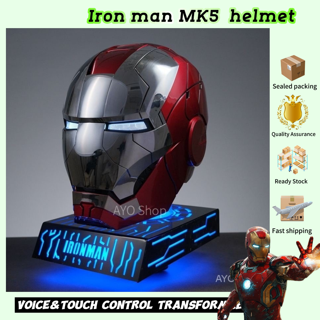 สต๊อกพร้อมของแท้ AutoKing 1:1 IRON MAN MK5 หมวกกันน็อคสวมใส่ควบคุมเสียงและควบคุมแบบสัมผัส ควบคุมไฟฟ้า เปลี่ยนหมวกกันน็อคของขวัญ