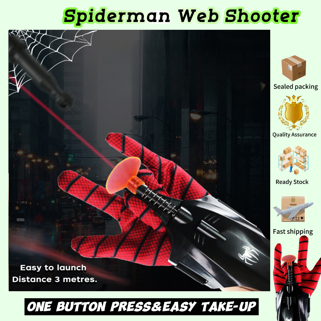 ใหม่ Spider-Man Spider Silk Launcher Web shooter พร้อมแม่เหล็ก Auto Retractor Spitting ถุงมือ Spider